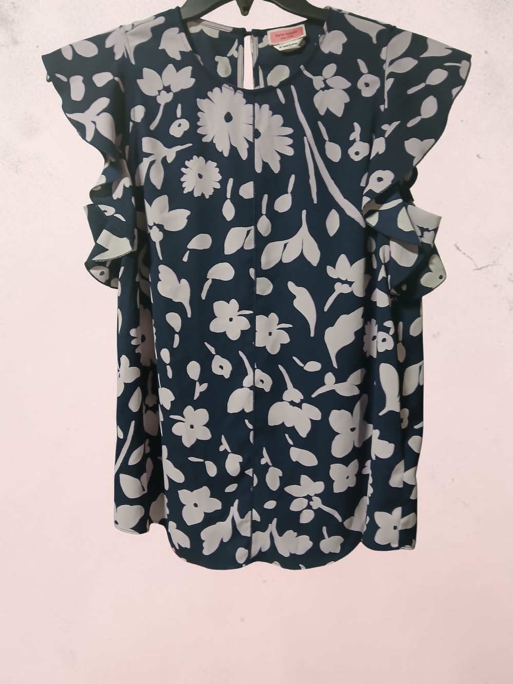 kate spade Navy and White Floral Ruffle-Sleeve Blouse